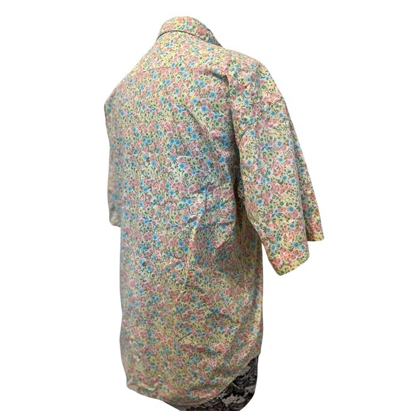 Vintage 90s Shirt Button Up Collar Short Sleeve Floral Yellow Pink Blue Cotton M - Picture 15 of 16